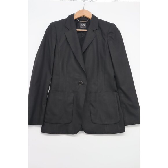 Armani Exchange Womens Black Single-Button Blazer Jacket With Front Pockets - Picture 1 of 13